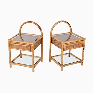 Italienische Mid-Century Nachttische aus Bambus, Rattan & Korbgeflecht, 1970er, 2er Set