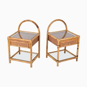 Mid-Century Italian Bamboo, Rattan and Wicker Bedside Tables, 1970s, Set of 2