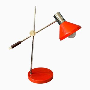 Lámpara de escritorio era espacial Mid-Century de cromo rojo con brazo articulado, años 70