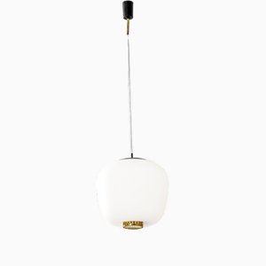 Suspension Lamp with Opal Investor Diffuser and Brass Details from Stilnovo, 1950s