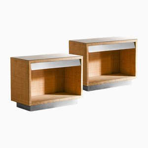 Large Bamboo and Metal Bedside Tables with Drawer, 1980, Set of 2