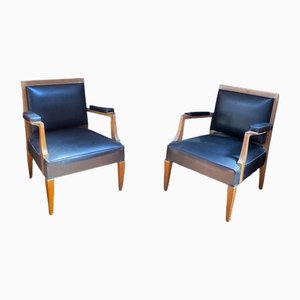 Art Deco Chairs in Walnut and Simili Leather, 1940, Set of 2