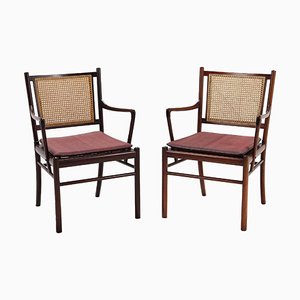 Danish Armchairs in Mahogany and Cane by Ole Wanscher for P. Jeppesen, 1960s, Set of 2