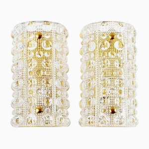 Scandinavian Venus Wall Lamps in Glass and Brass by Carl Fagerlund for Orrefors & Lyfa, 1960s, Set of 2