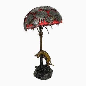 Art Deco Table Lamp with Figure of Big Cat-Puma in Bronze from Tusco, France, 1920s
