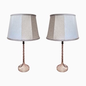 Mid-Century Pale Pink Glass Table Lamps, 1960s, Set of 2