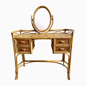 Cane and Bamboo Dressing Table with Oval Mirror