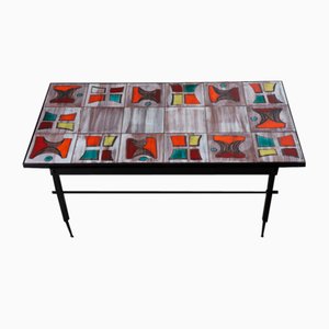 Coffee Table with Abstract Decor in Ceramic and Metal, 1950s