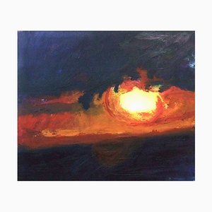 RF Myller, Sunset at Hooksiel (North Sea), 2018, Olio su tela