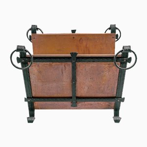 Large Handmade Wrought Iron and Copper Firewood Holder, Italy, 1970s