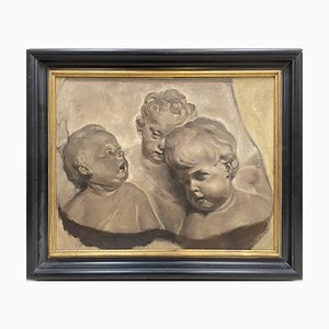 Trompe L'Oeil Bas-Relief with Cherubs' Heads