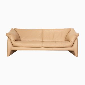 Leather Three Seater Cream Sofa from Leolux Edison