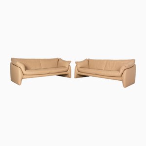 Canapé Leolux Edison 2 Places en Cuir Crème, Set de 2