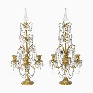 Lámparas de araña estilo Luis XVI de bronce y cristal, década de 1900. Juego de 2