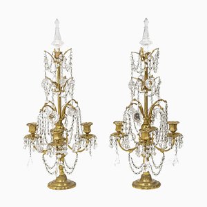 Lustres Style Louis XVI en Bronze et Cristal, 1900s, Set de 2