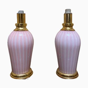 Mid-Century Modern Murano Glass Pink Swirl Table Lamps, Italy, 1970s