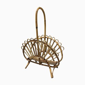 Mid-Century Modern Bamboo and Rattan Magazine Rack attributed to Franco Albini by Franco Albini, 1960s
