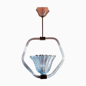 Art Deco Murano Glas Chandelier with Brass attributed to Barovier & Toso, 1930s