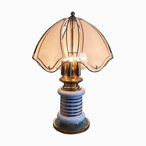 Moderne Mid-Century Tischlampe aus Porzellan & Glasplatte, Italien, 1980er