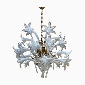 Lampadario Mid-Century moderno con fiori in vetro di Murano di Franco Luce, 1970