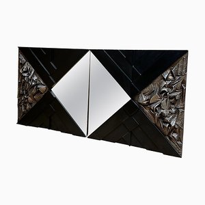 Large Italian Brutalist Wall Mirror with Sculptures, 1970s