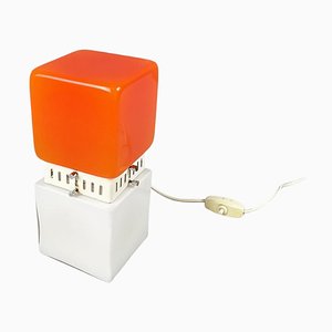 Italienische Space Age Tischlampe aus Orange & Opalglas mit Weißem Metall, 1970er