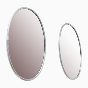 Vintage French Oval Mirror in Chrome-Plated Frame, 1950s
