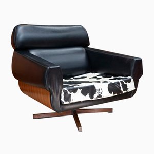 Vintage Pivoting Armchair in Walnut Veneer and Chromed Metal, 1960s