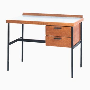 Oak, Iron and Formica Desk with Two Drawers, France, 1960s