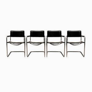 Mid-Century Chromed Leather Chairs attributed to Marcel Breuer, Set of 4