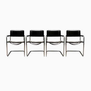 Sedie Mid-Century in pelle cromata attribuite a Marcel Breuer, set di 4