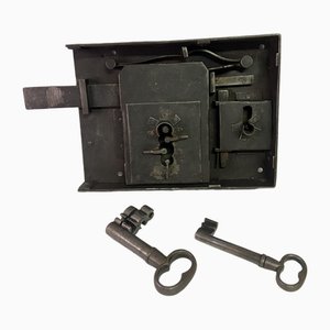 19th Century Bank Lock with Double Cast Iron key