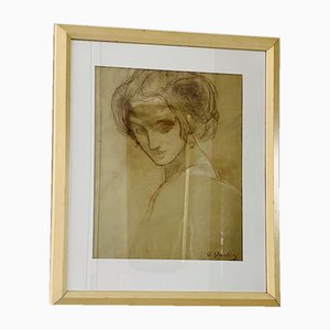 Vautier, Weibliche Büste, 1800er, Kohlezeichnung