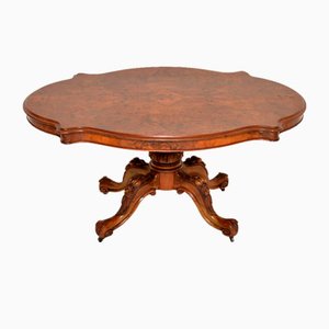 Antique Victorian Burr Walnut Loo Table, 1860s