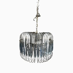 Large Space Age Steel and Murano Chandelier, 1970s
