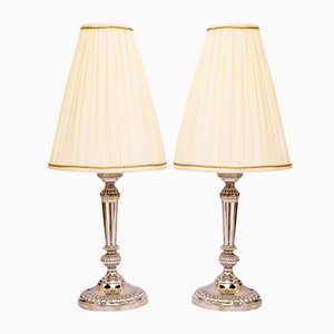 Art Deco Nickel-Plated Table Lamps with Fabric Shades, Vienna, 1920s, Set of 2