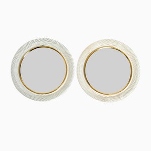 Mid-Century Modern Wall Mirrors with Brass Rim and White Metal Frames, Set of 2