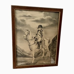 Eugene Laville, Napoleon I on Horseback, 1800s, Pencil & Wash on Paper, Framed