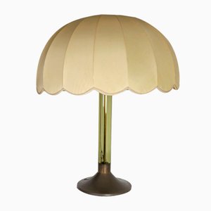 Lampada da tavolo in ottone, vetro acrilico e tessuto, anni '60