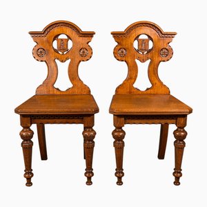 Antique Scottish Victorian Hall Chairs in Oak, 1890s, Set of 2