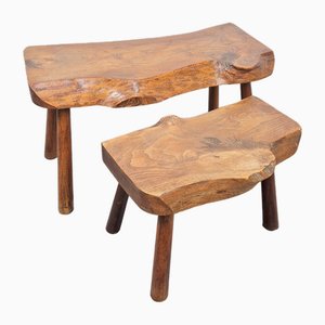 Tavolini ad incastro vintage brutalisti in quercia, anni '60, set di 2