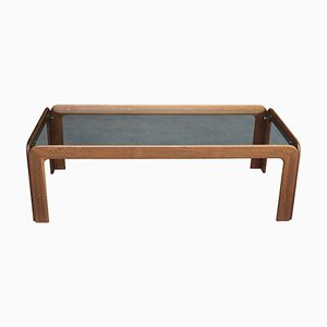 Mesa de centro escandinava de madera y vidrio ahumado