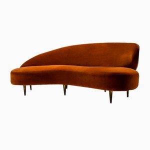 Curved Sofa in Ocher Velours attributed to Federico Munar, Italy, 1950s