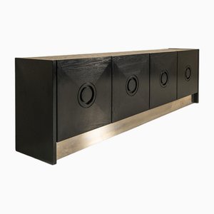 Brutalistisches Sideboard aus Schwarz gebeizter Eiche & Gebürstetem Stahl, Belgien, 1970er