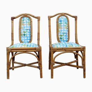 Italian Bamboo Chairs in Multicolor Fabric, 1950s, Set of 2