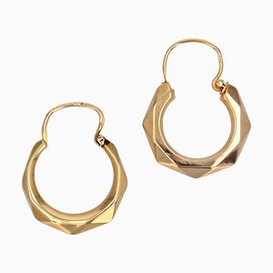 Modern French 18 Karat Yellow Gold Faceted Hoop Earrings, Set of 2