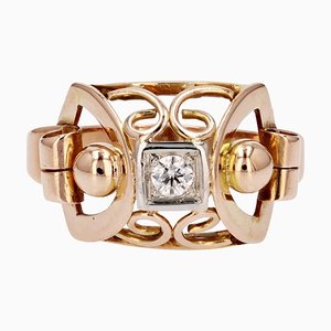 French Diamond 18 Karat Rose Gold Ring, 1950s