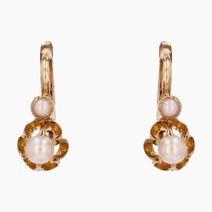 20th Century Fine Pearl 18 Karat Yellow Gold Lever- Back Earrings, Set of 2