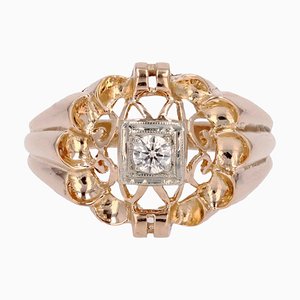 French Diamond 18 Karat Rose Gold Openwork Ring, 1960s
