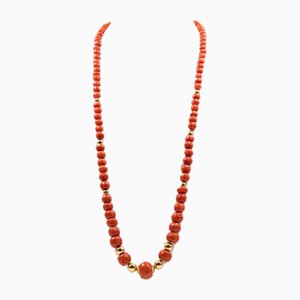 Collier Vintage en Corail Rouge et Or Jaune 18k, 1970s